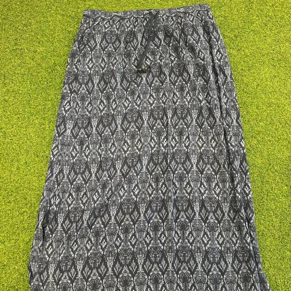 Eddie Bauer Womens Gray Ikat Print Maxi Skirt Elastic Waist Drawstring Large